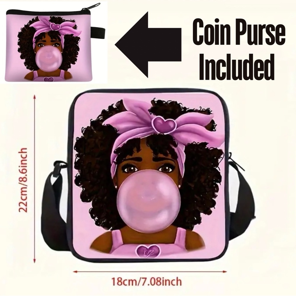 Girl design black crossbody shoulder bag with coin purse